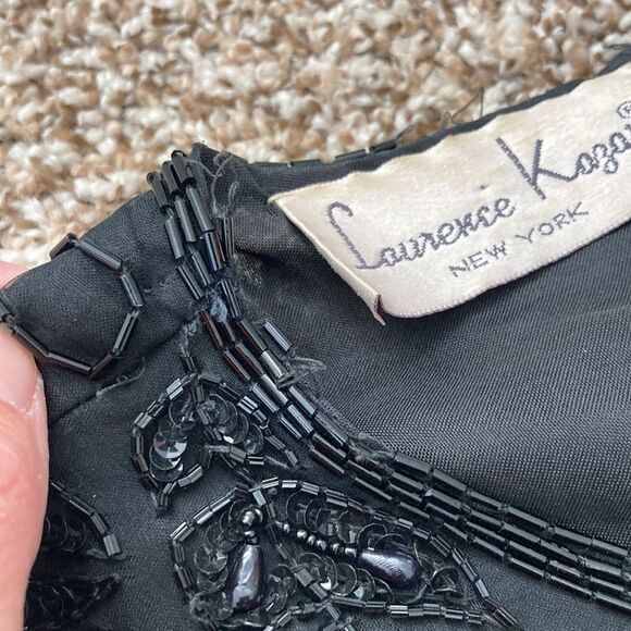 Vintage 80s Laurence Kazar Beaded Shortsleeve Black Formal Cocktail Dress Large - Picture 11 of 16